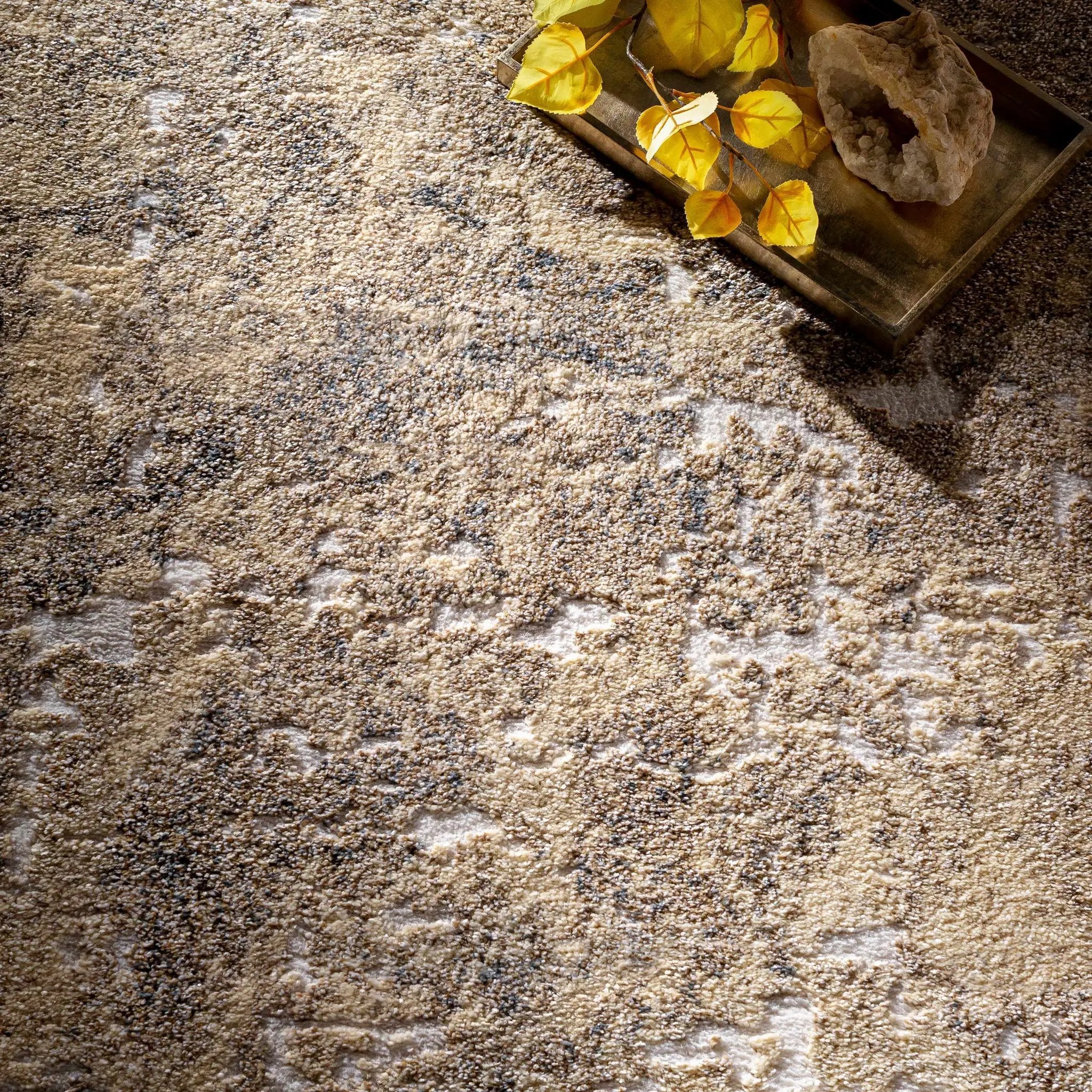 Holtsville Abstract Ivory Thick Rug by Boutique Rugs