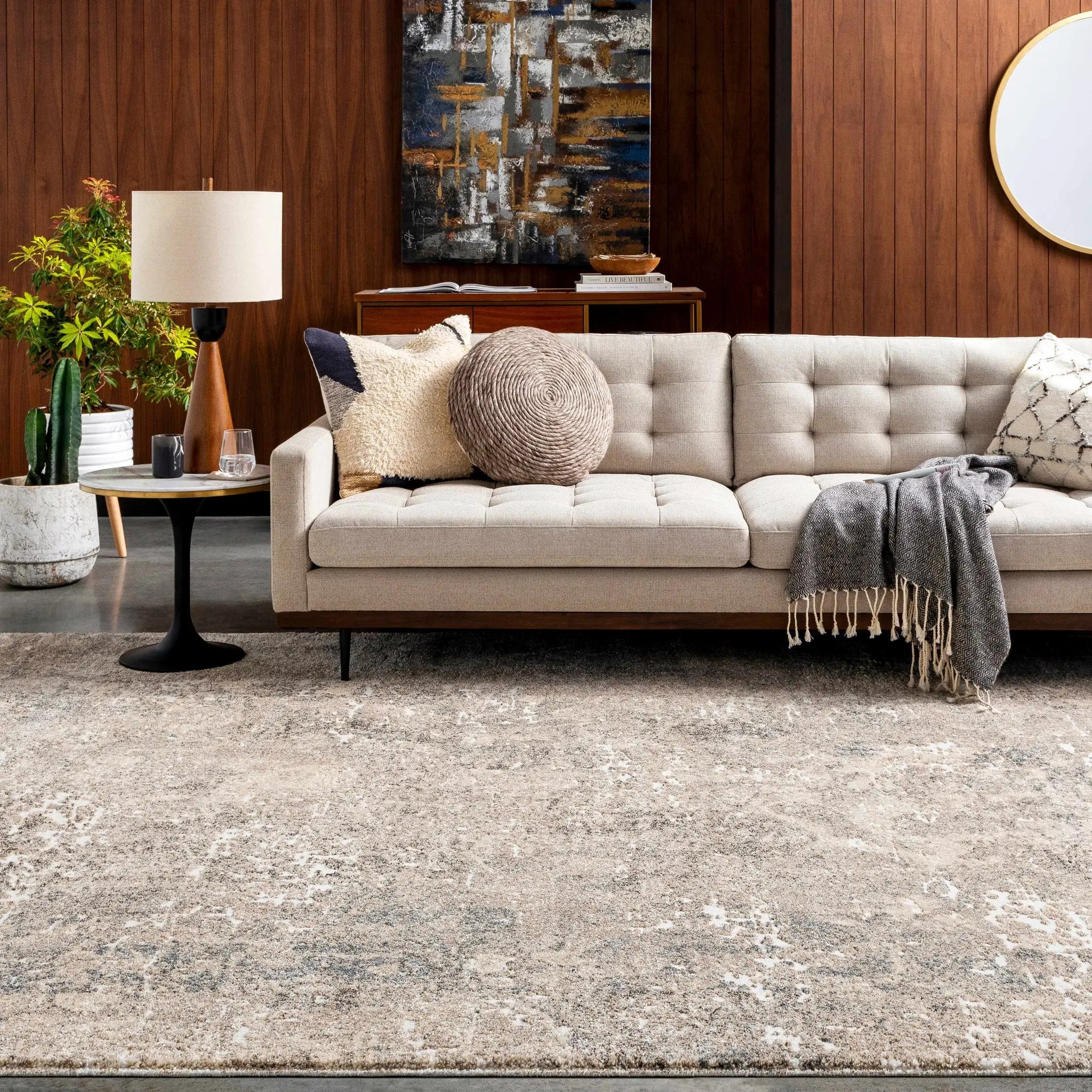 Holtsville Abstract Ivory Thick Rug by Boutique Rugs