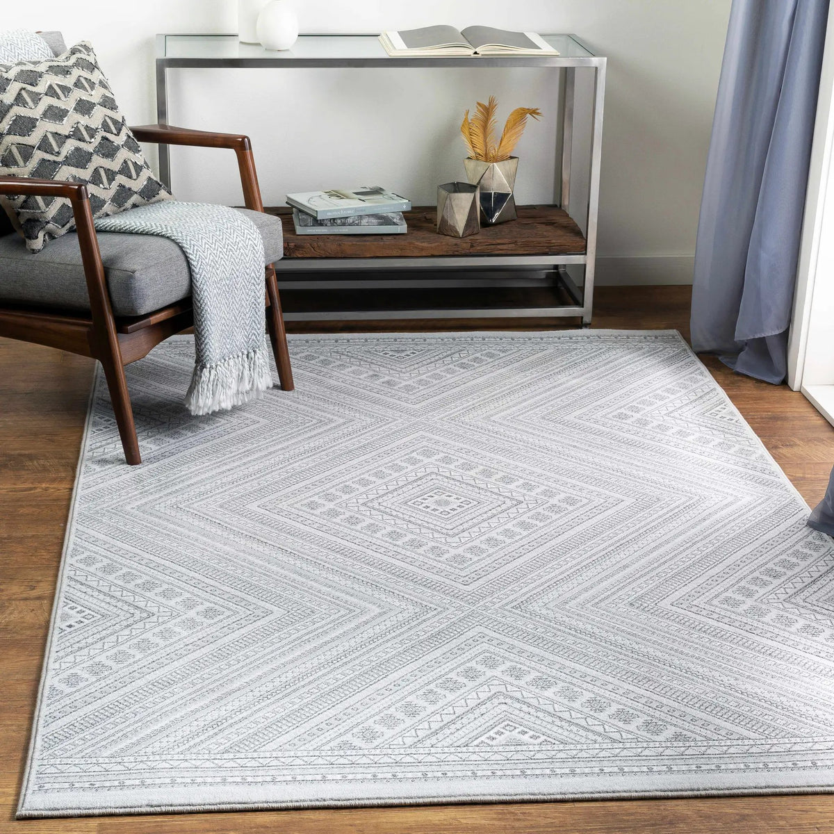 Holytown 5x7 Gray Geometric Rug - Clearance, installed in a room