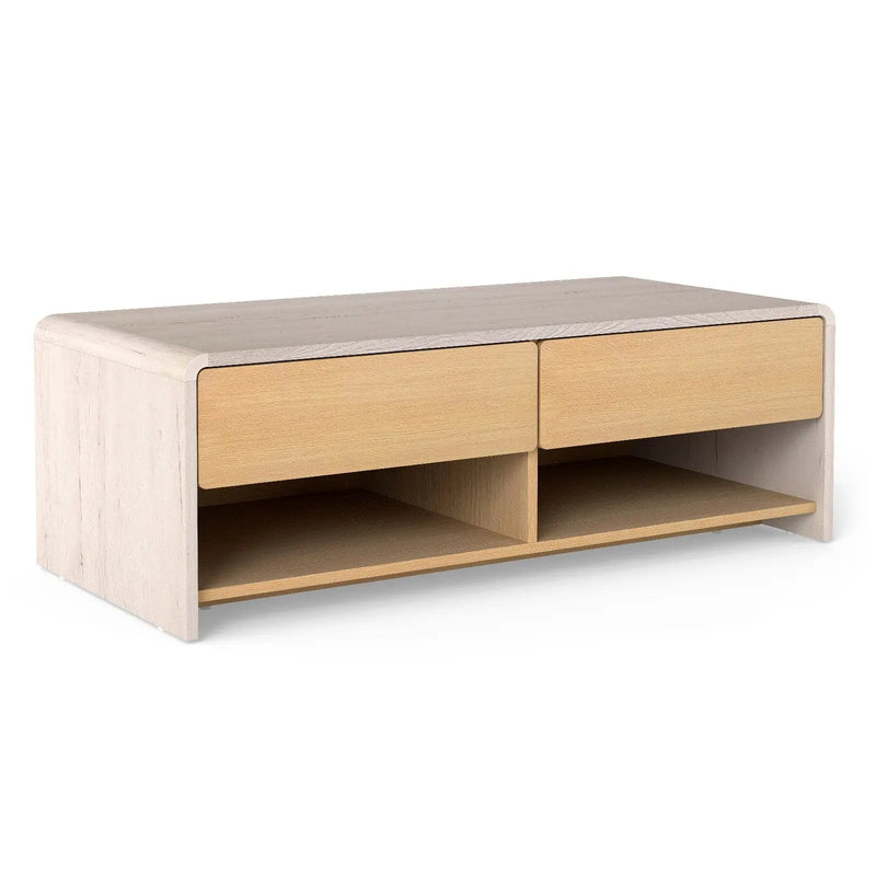 Home Coffee Table with 2 Drawers and 2 Storage Shelf-White & Natural by DirectDeals