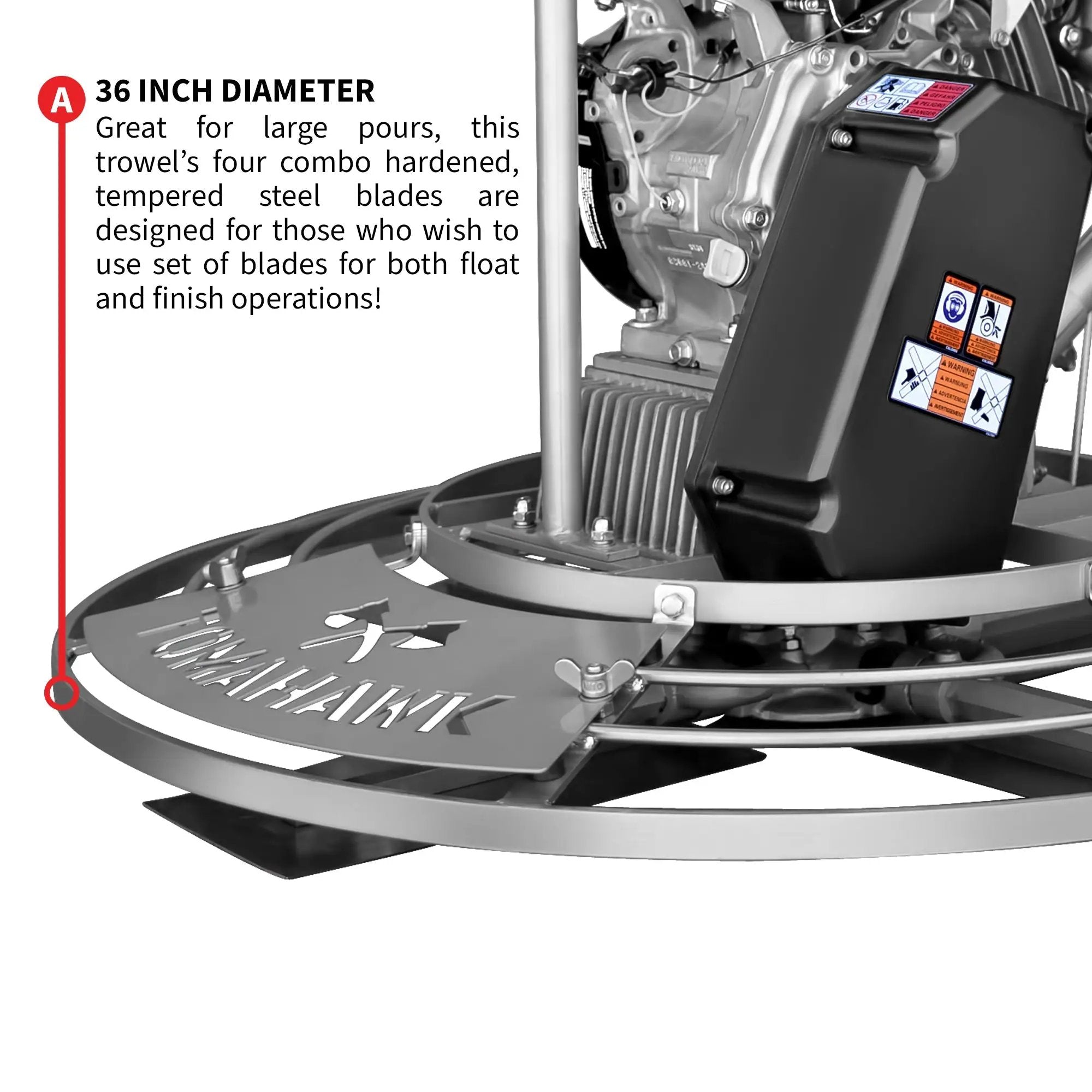 36" Honda Concrete Fast Pitch Power Trowel with 9HP Honda GX270 Finishing Blades Finishing Tool by Tomahawk Power