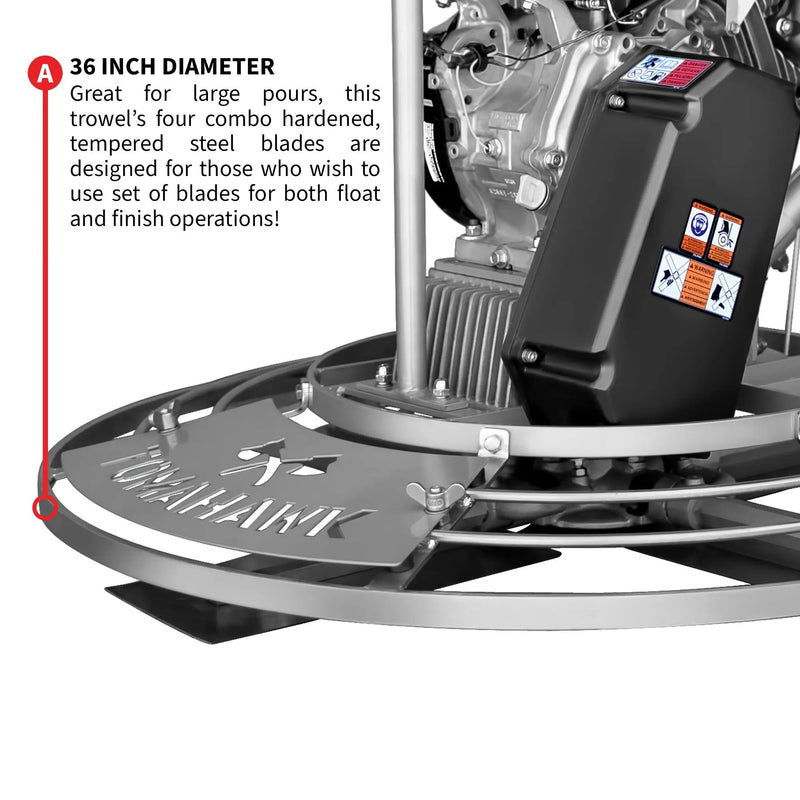 36" Honda Concrete Fast Pitch Power Trowel with 9HP Honda GX270 Finishing Blades Finishing Tool by Tomahawk Power