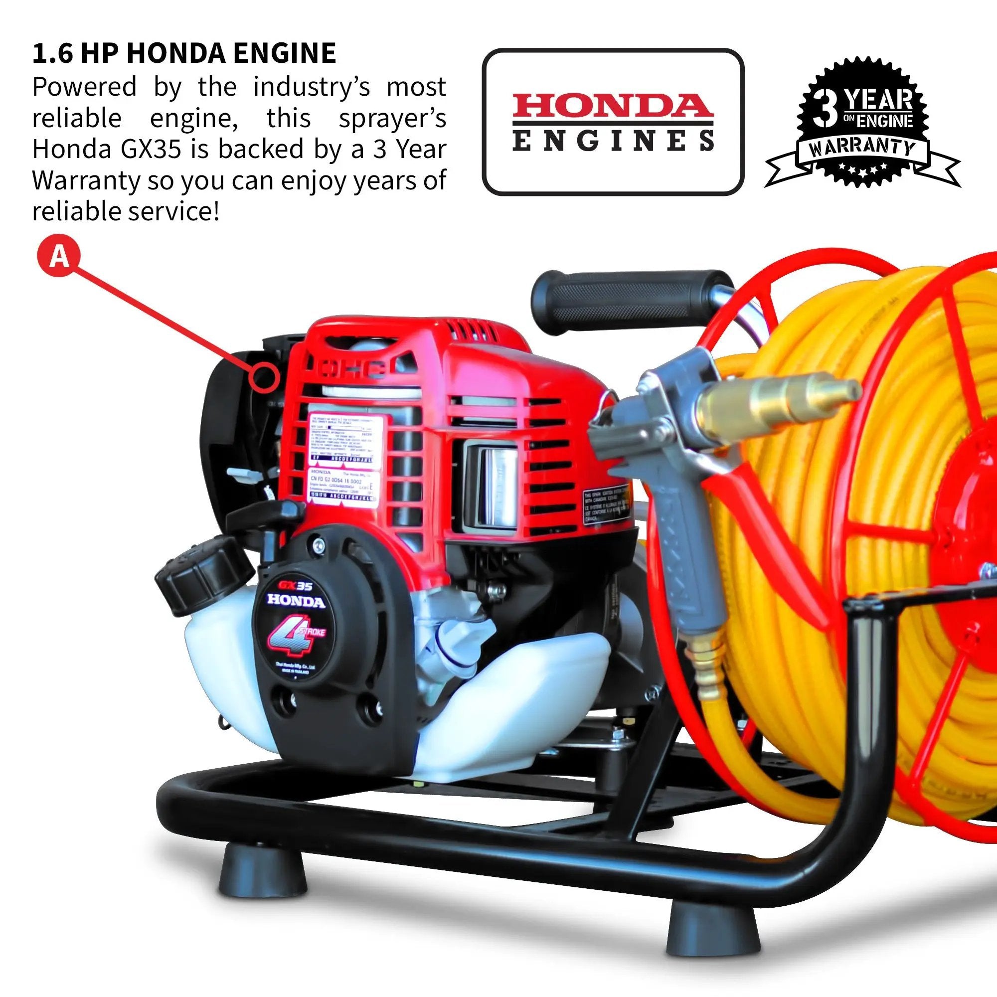 1.6HP Skid Sprayer Barrel Mount Only with Honda GX35 100ft Hose and 500 PSI Pump for Pest Control by Tomahawk Power