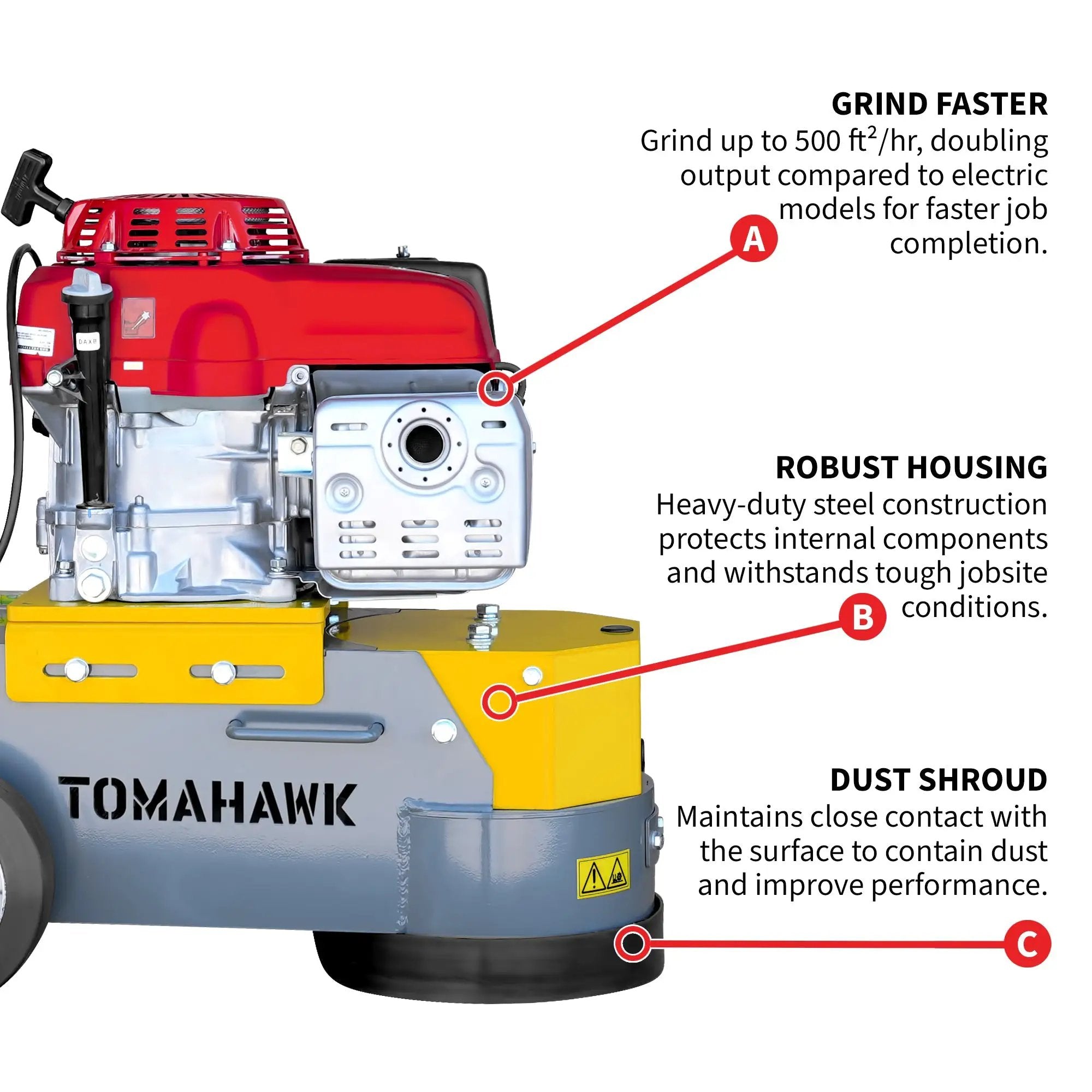 10" Honda Concrete Floor Grinder 10HP GXV390 Motor for Smoothing, Floor Prep, Coatings by Tomahawk Power