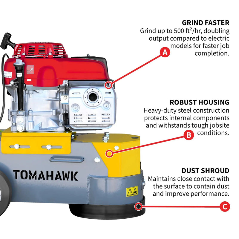 10" Honda Concrete Floor Grinder 10HP GXV390 Motor for Smoothing, Floor Prep, Coatings by Tomahawk Power