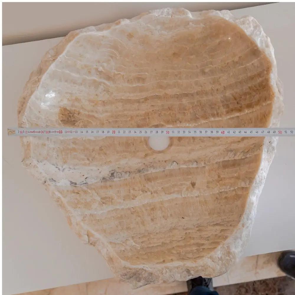 Handcrafted Honey Onyx Translucent Premium Natural Stone Vessel Sink 19x19x5 Inch by GobekDesign