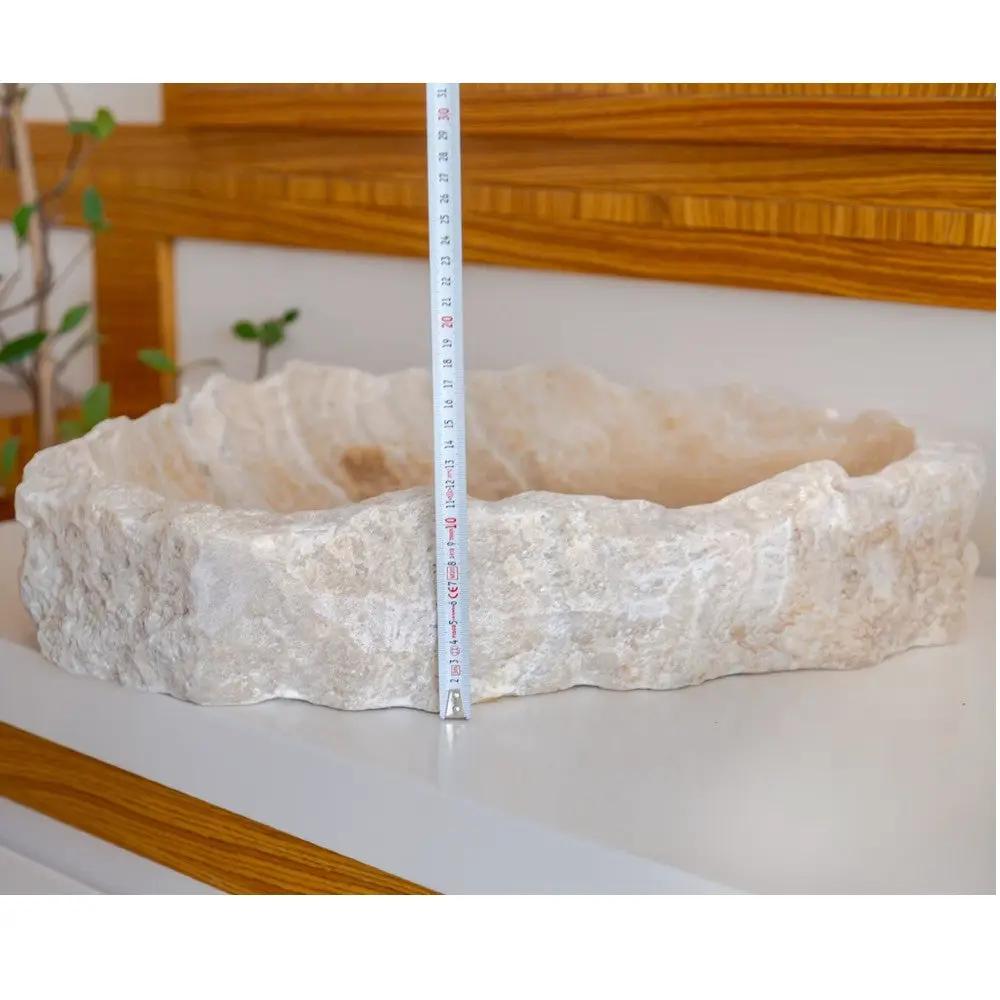 Handcrafted Honey Onyx Translucent Premium Natural Stone Vessel Sink 19x19x5 Inch by GobekDesign