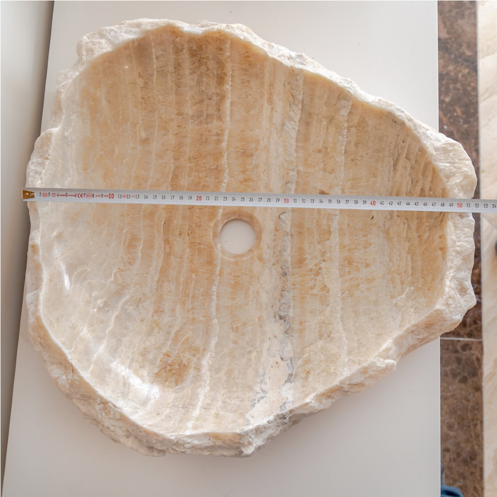 Handcrafted Honey Onyx Translucent Premium Natural Stone Vessel Sink 19x19x5 Inch by GobekDesign