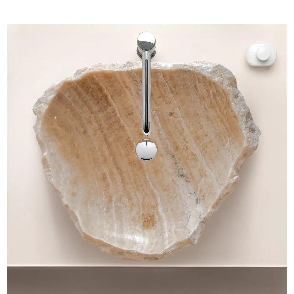 Handcrafted Honey Onyx Translucent Premium Natural Stone Vessel Sink 19x19x5 Inch by GobekDesign