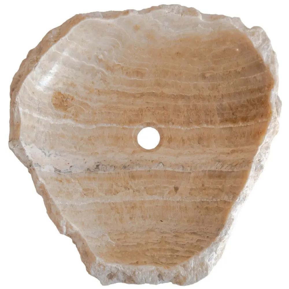 Handcrafted Honey Onyx Translucent Premium Natural Stone Vessel Sink 19x19x5 Inch by GobekDesign