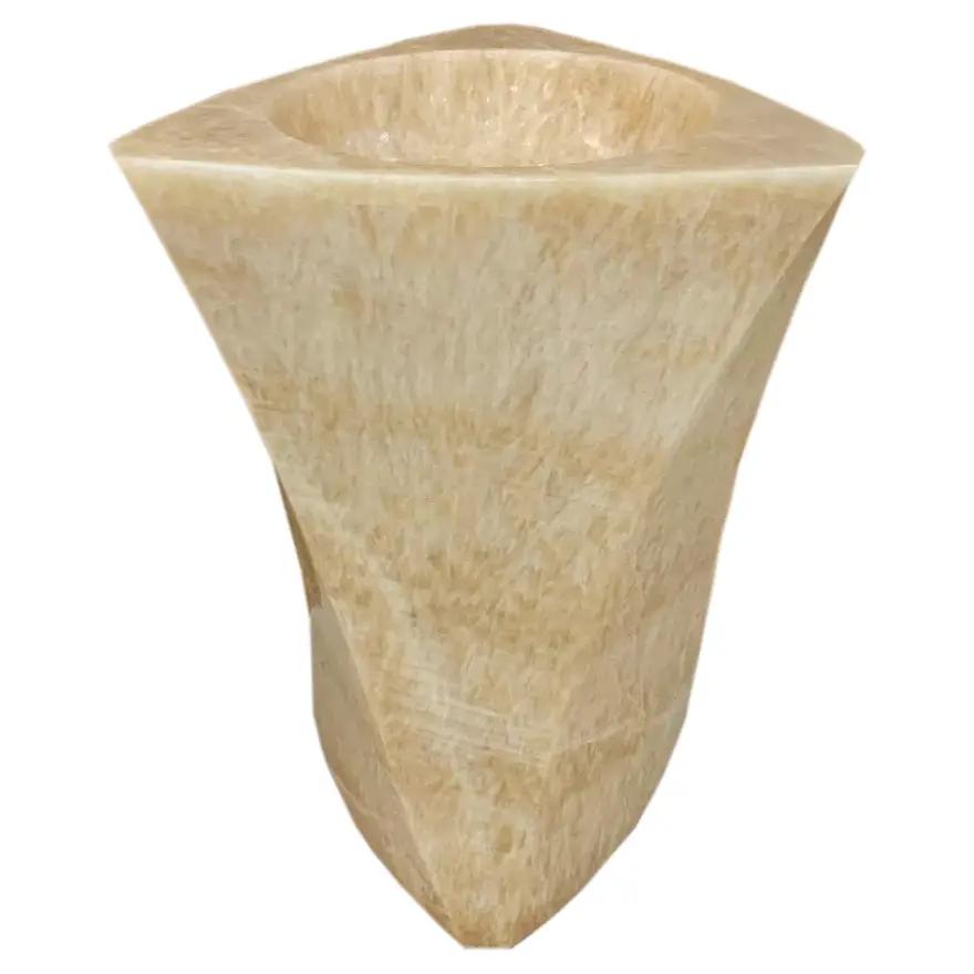 Honey Onyx Hand-Carved Natural Marble Pedestal Stand-Alone Sink 21.5W x 23L x 34H by GobekDesign