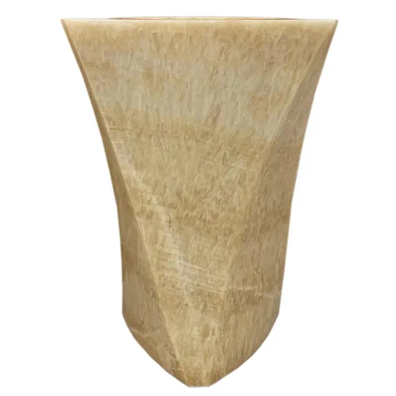 Honey Onyx Hand-Carved Natural Marble Pedestal Stand-Alone Sink 21.5W x 23L x 34H by GobekDesign