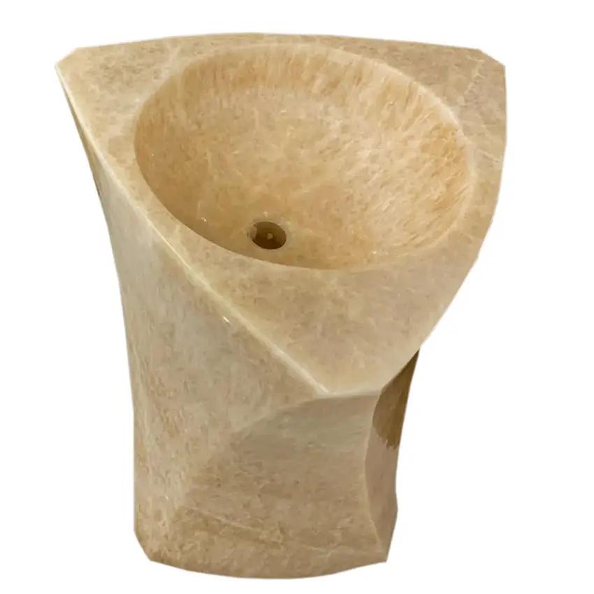 Honey Onyx Hand-Carved Natural Marble Pedestal Stand-Alone Sink 21.5W x 23L x 34H by GobekDesign