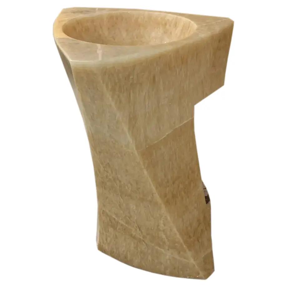 Honey Onyx Hand-Carved Natural Marble Pedestal Stand-Alone Sink 21.5W x 23L x 34H by GobekDesign