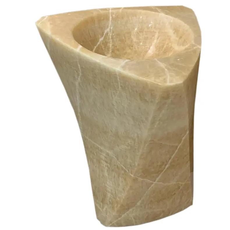Honey Onyx Hand-Carved Natural Marble Pedestal Stand-Alone Sink 21.5W x 23L x 34H by GobekDesign