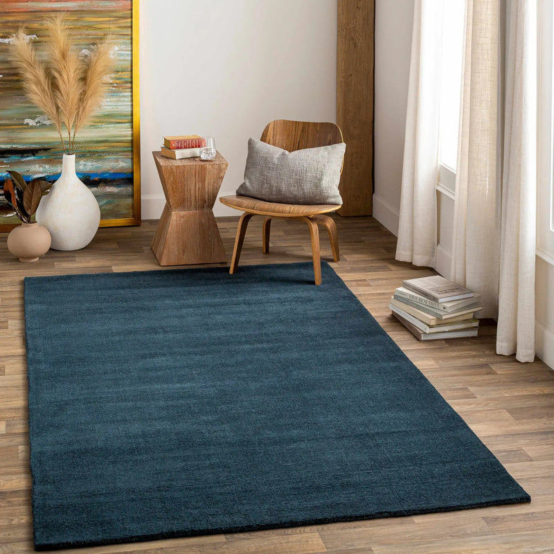 Brockton Solid Dark Blue Wool Rug by Boutique Rugs