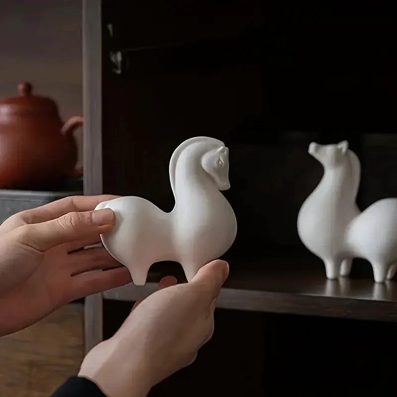 Horse Figurine - Decorative Ceramic White by House Of Avana