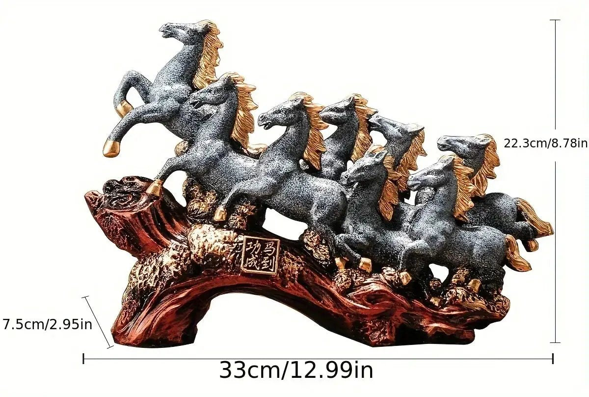 Eight Galloping Horses Resin Sculpture Decorative Table Accent by House Of Avana