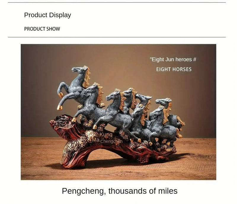 Eight Galloping Horses Resin Sculpture Decorative Table Accent by House Of Avana