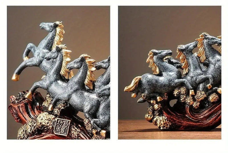 Eight Galloping Horses Resin Sculpture Decorative Table Accent by House Of Avana