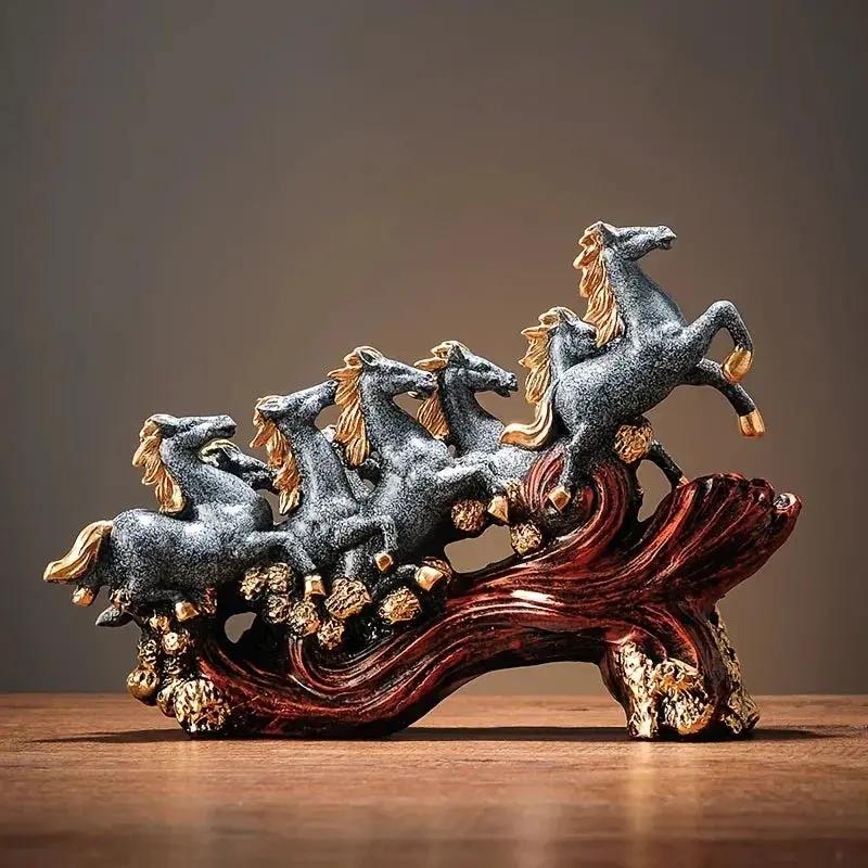 Eight Galloping Horses Resin Sculpture Decorative Table Accent by House Of Avana
