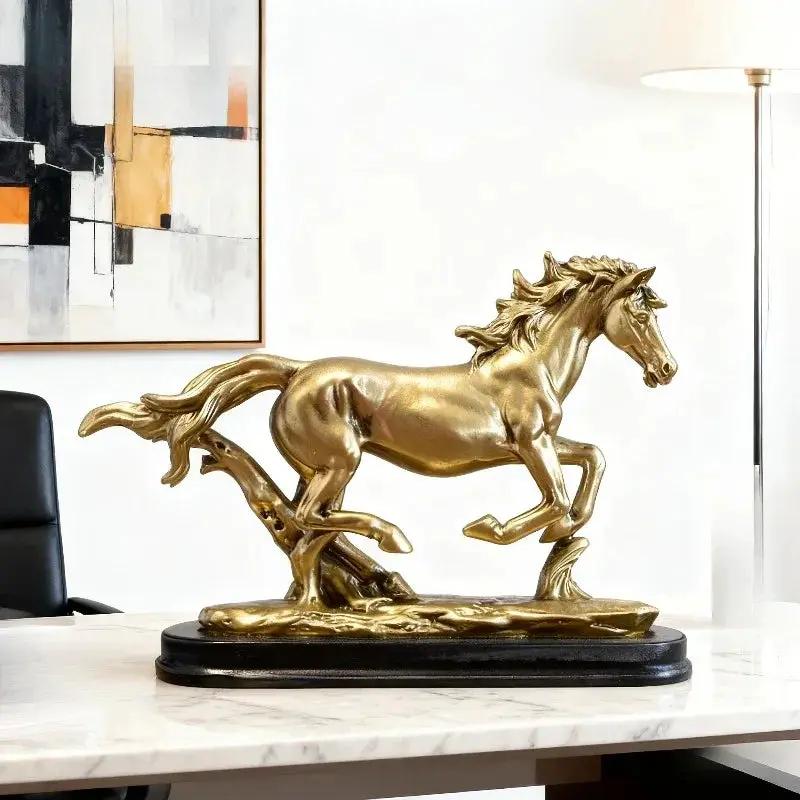 Horse Statue - Galloping Metal Golden by House Of Avana