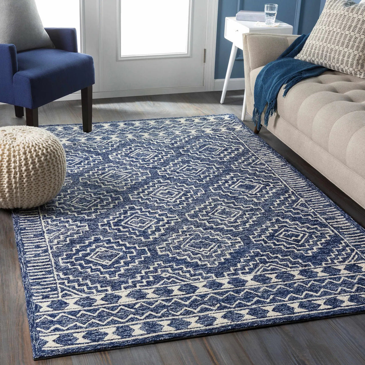 Horton Modern Wool Rug, installed in a room