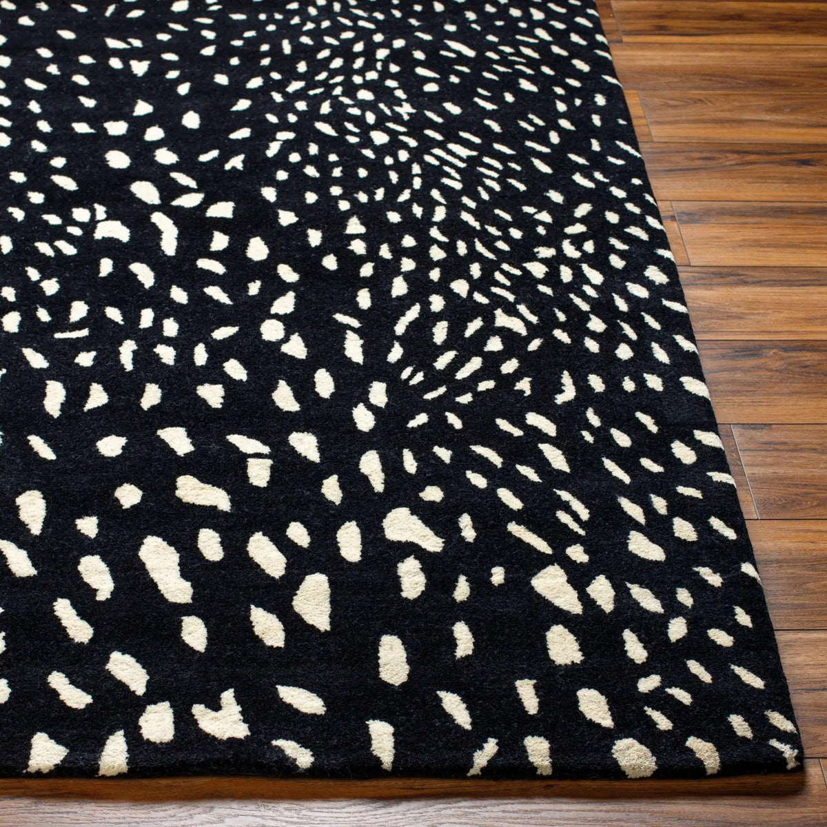 Athena Black Giraffe Print Wool Rug, photo 3 of 6