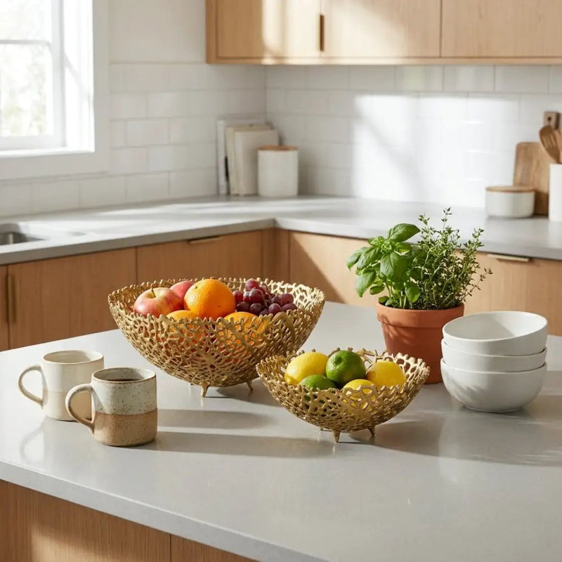 House of Avana Aluminum Gold Finish Metal Fruit Basket by House Of Avana