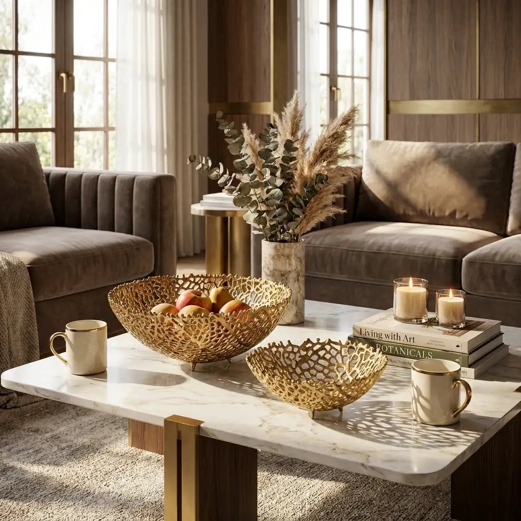 House of Avana Aluminum Gold Finish Metal Fruit Basket by House Of Avana