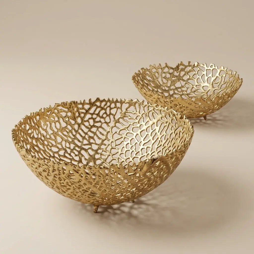House of Avana Aluminum Gold Finish Metal Fruit Basket by House Of Avana