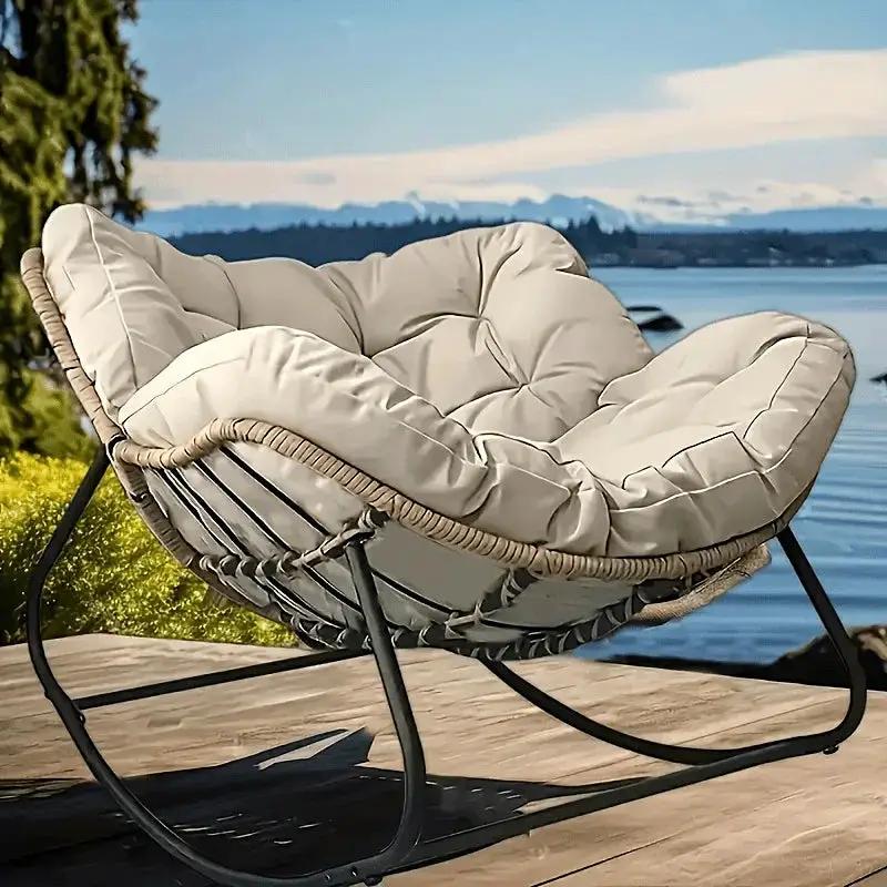 Outdoor Papasan Rocking Chair with Weather-Resistant Cushions by House Of Avana