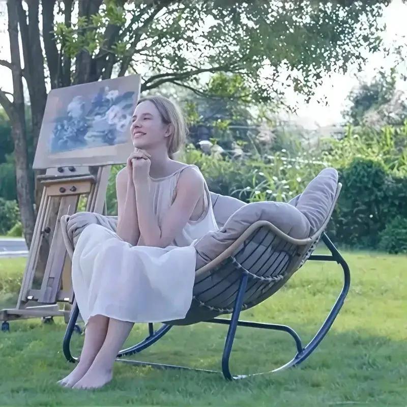 Outdoor Papasan Rocking Chair with Weather-Resistant Cushions by House Of Avana