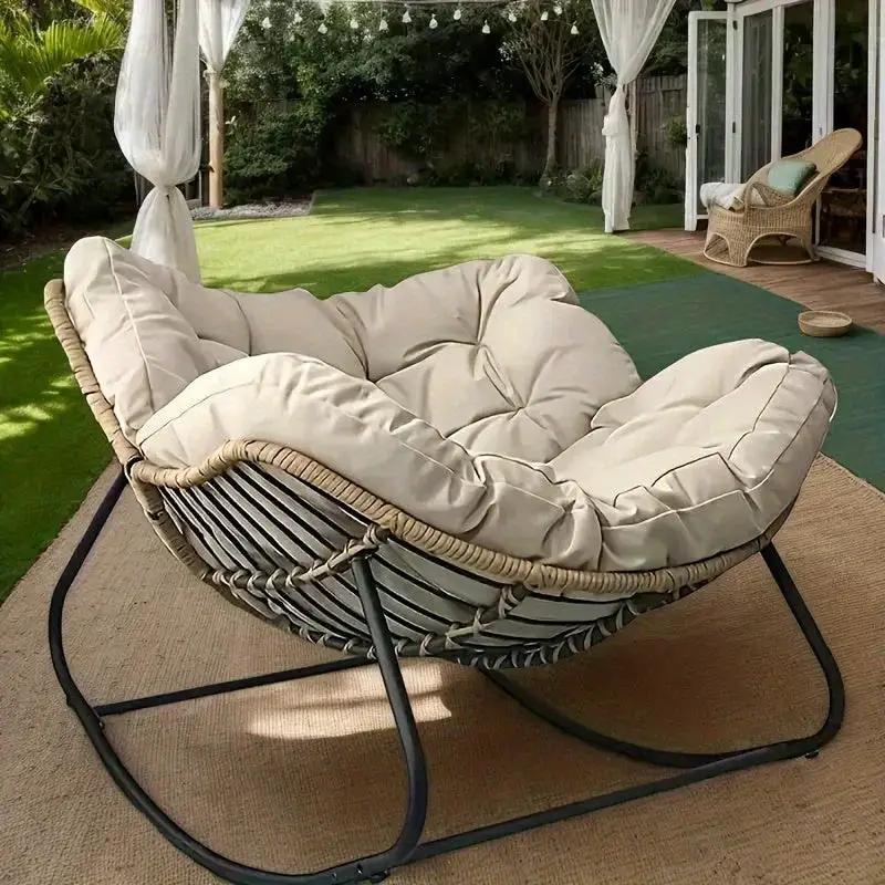 Outdoor Papasan Rocking Chair with Weather-Resistant Cushions by House Of Avana