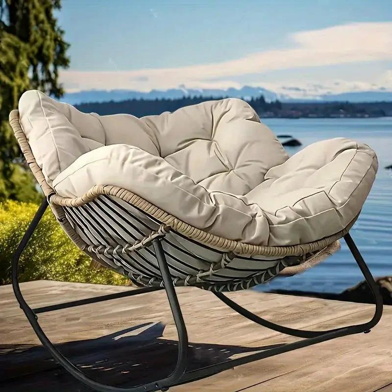 Outdoor Papasan Rocking Chair with Weather-Resistant Cushions by House Of Avana