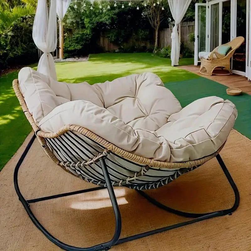 Outdoor Papasan Rocking Chair with Weather-Resistant Cushions by House Of Avana