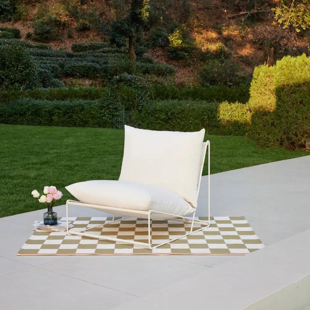 Modern Aluminum Garden Lounge Chair with Plush White Cushions by House Of Avana