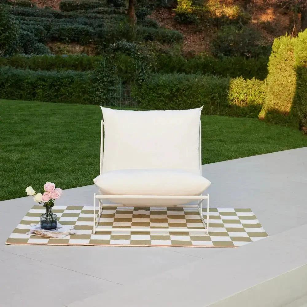 Modern Aluminum Garden Lounge Chair with Plush White Cushions by House Of Avana