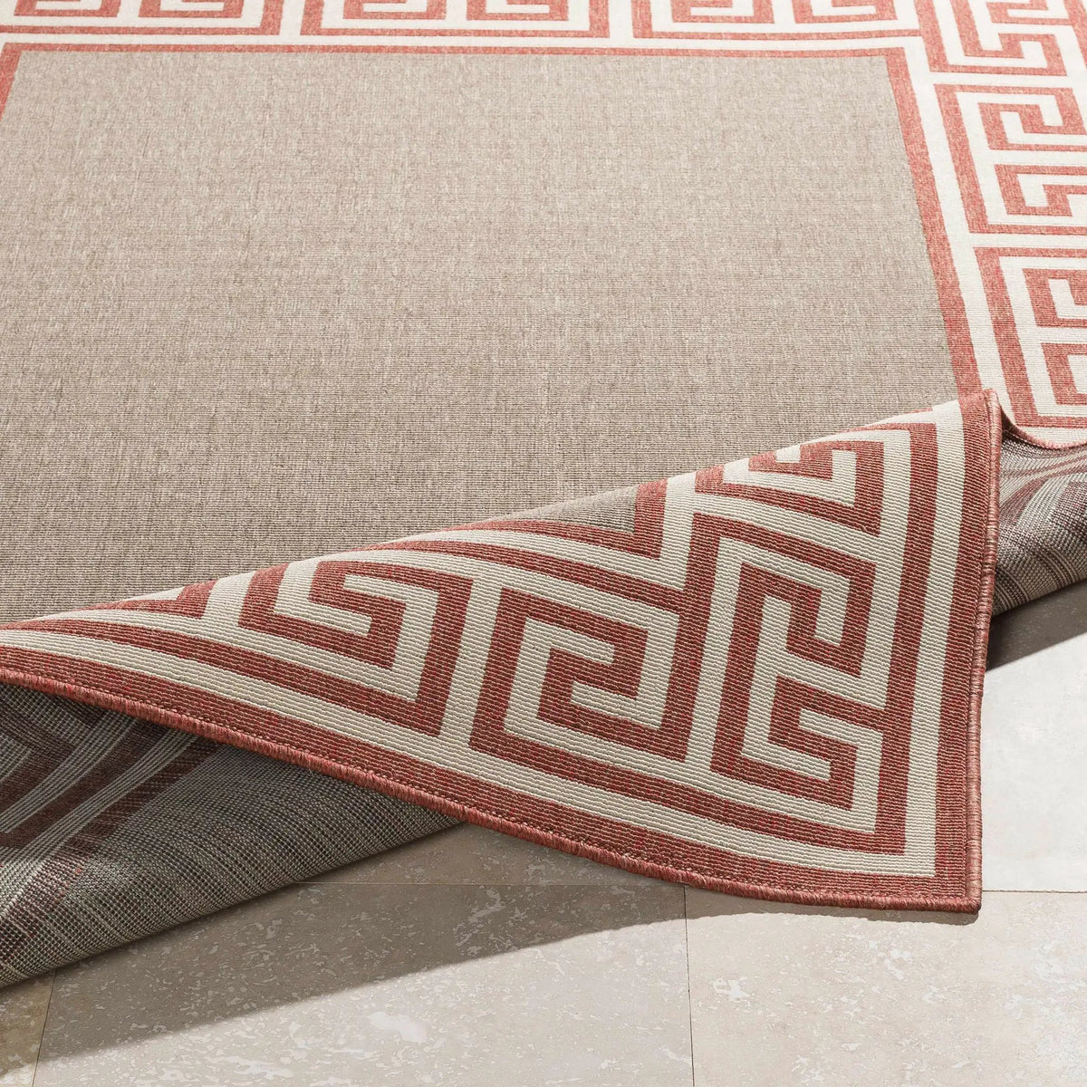 Houtz Red Border Greek Outdoor Rug - Clearance, photo 7 of 12