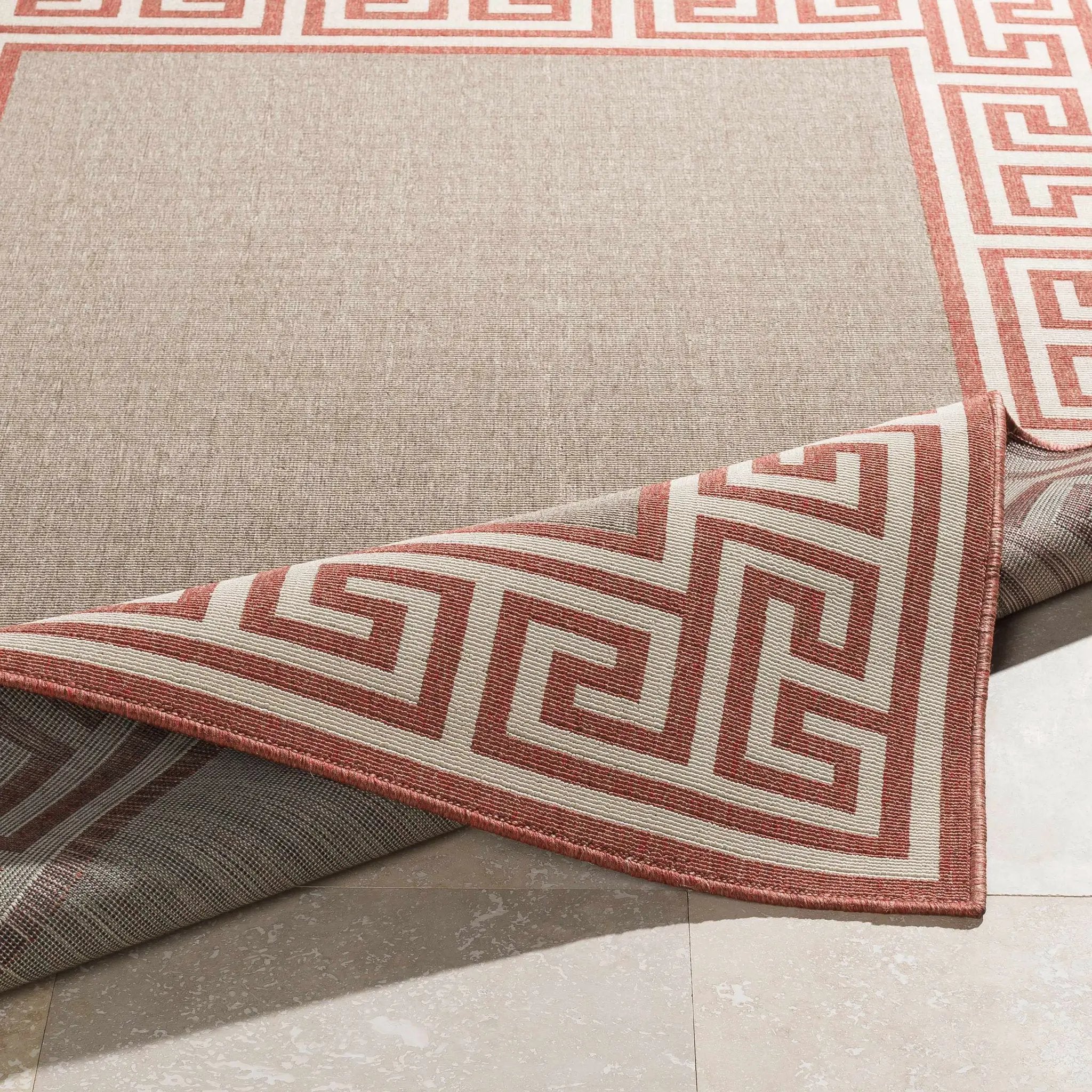 Houtz Red Border Greek Outdoor Rug - Clearance by Boutique Rugs