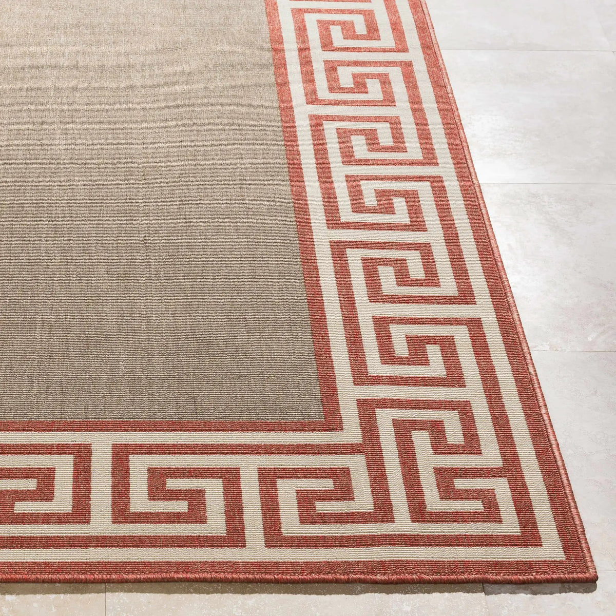 Houtz Red Border Greek Outdoor Rug - Clearance, photo 6 of 12