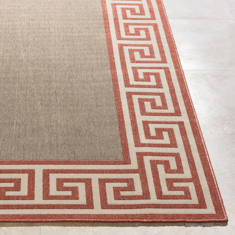 Houtz Red Border Greek Outdoor Rug - Clearance by Boutique Rugs