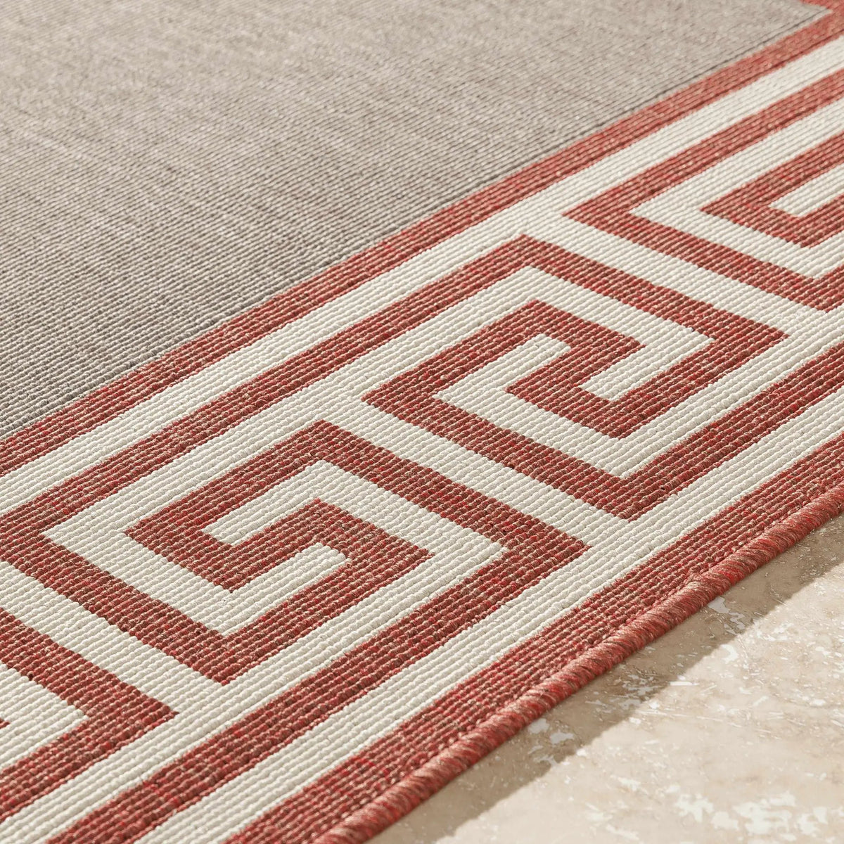 Houtz Red Border Greek Outdoor Rug - Clearance, photo 8 of 12