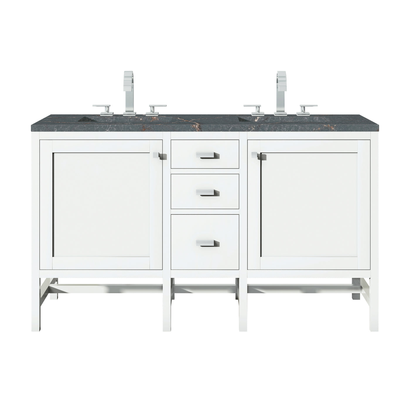 James Martin Addison 60" Double Bathroom Vanity, Glossy White with Parisien Bleu countertop