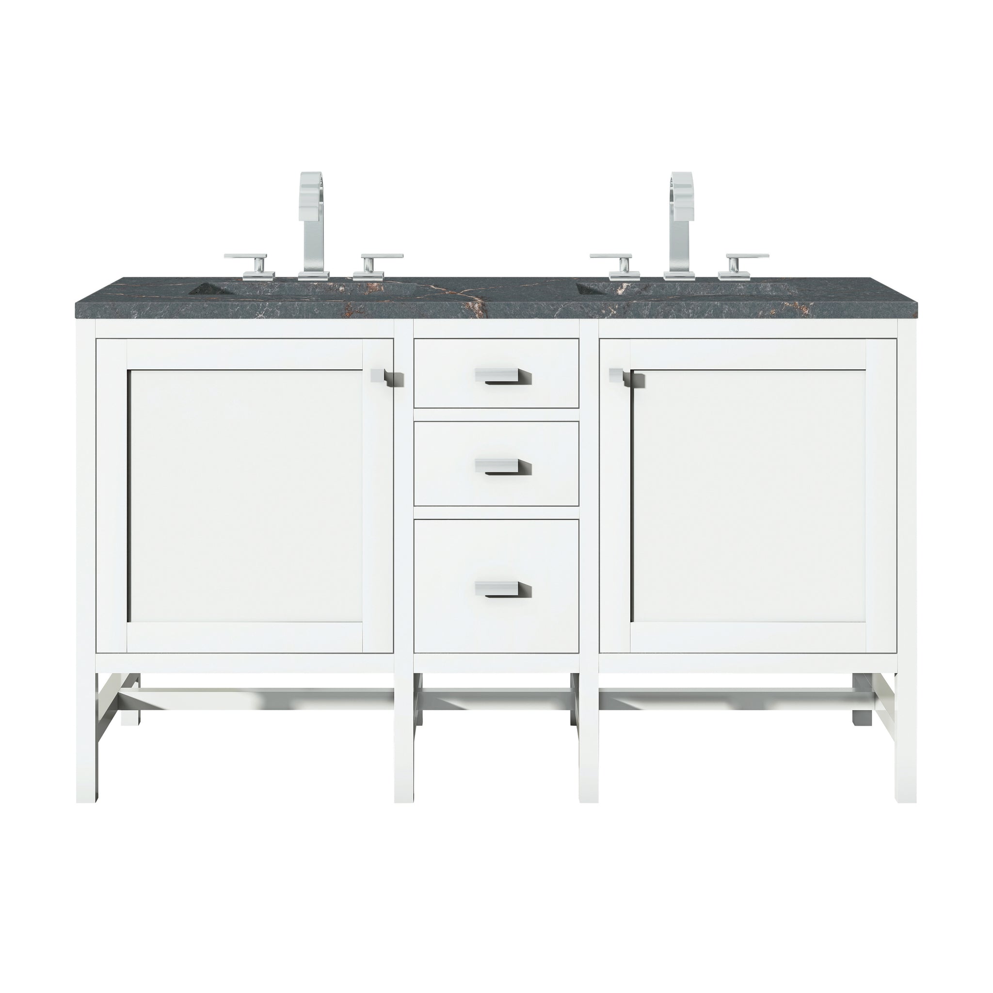 James Martin Addison 60" Double Bathroom Vanity, Glossy White with Parisien Bleu countertop