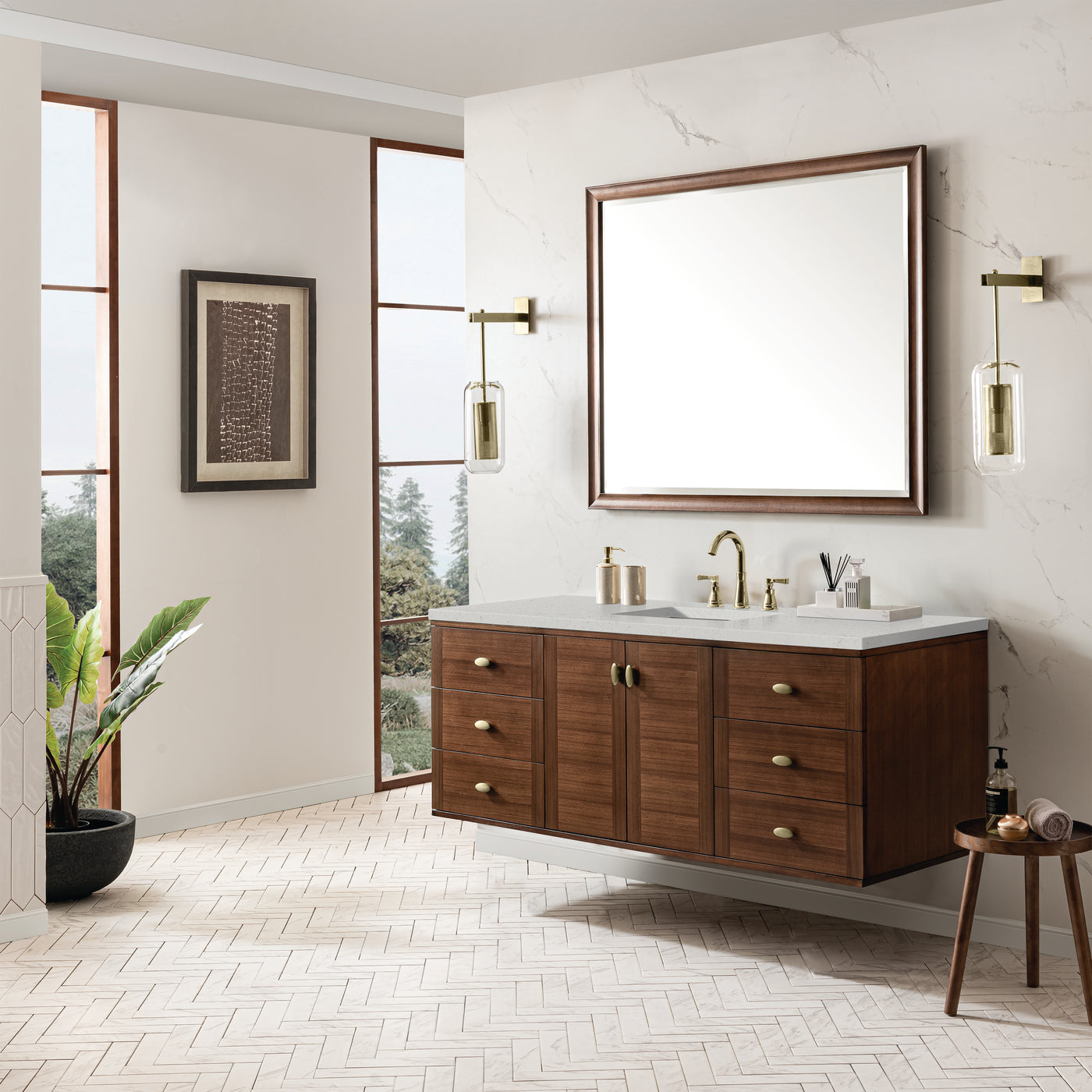 James Martin Amberly 60" Dual Mount Single Bathroom Vanity, Mid-Century Walnut, view 34