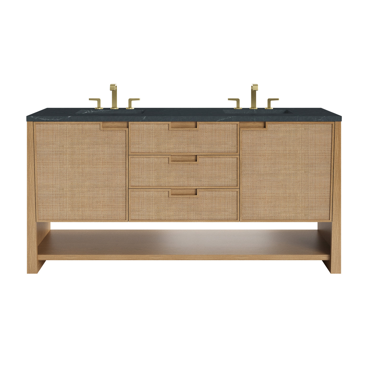 James Martin Solene 72" Double Bathroom Vanity, Seaside Oak with Charcoal Soapstone countertop