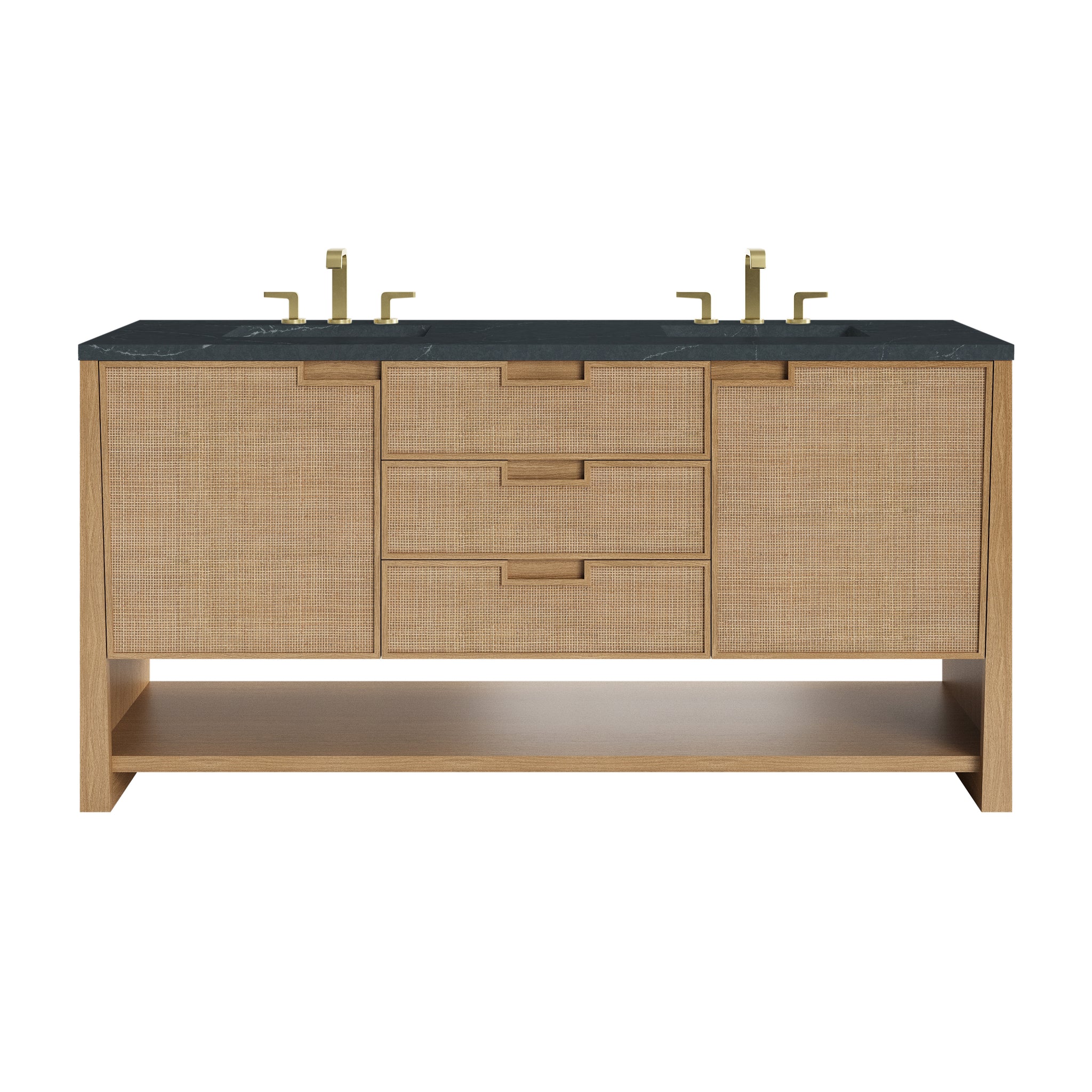 James Martin Solene 72" Double Bathroom Vanity, Seaside Oak with Charcoal Soapstone countertop