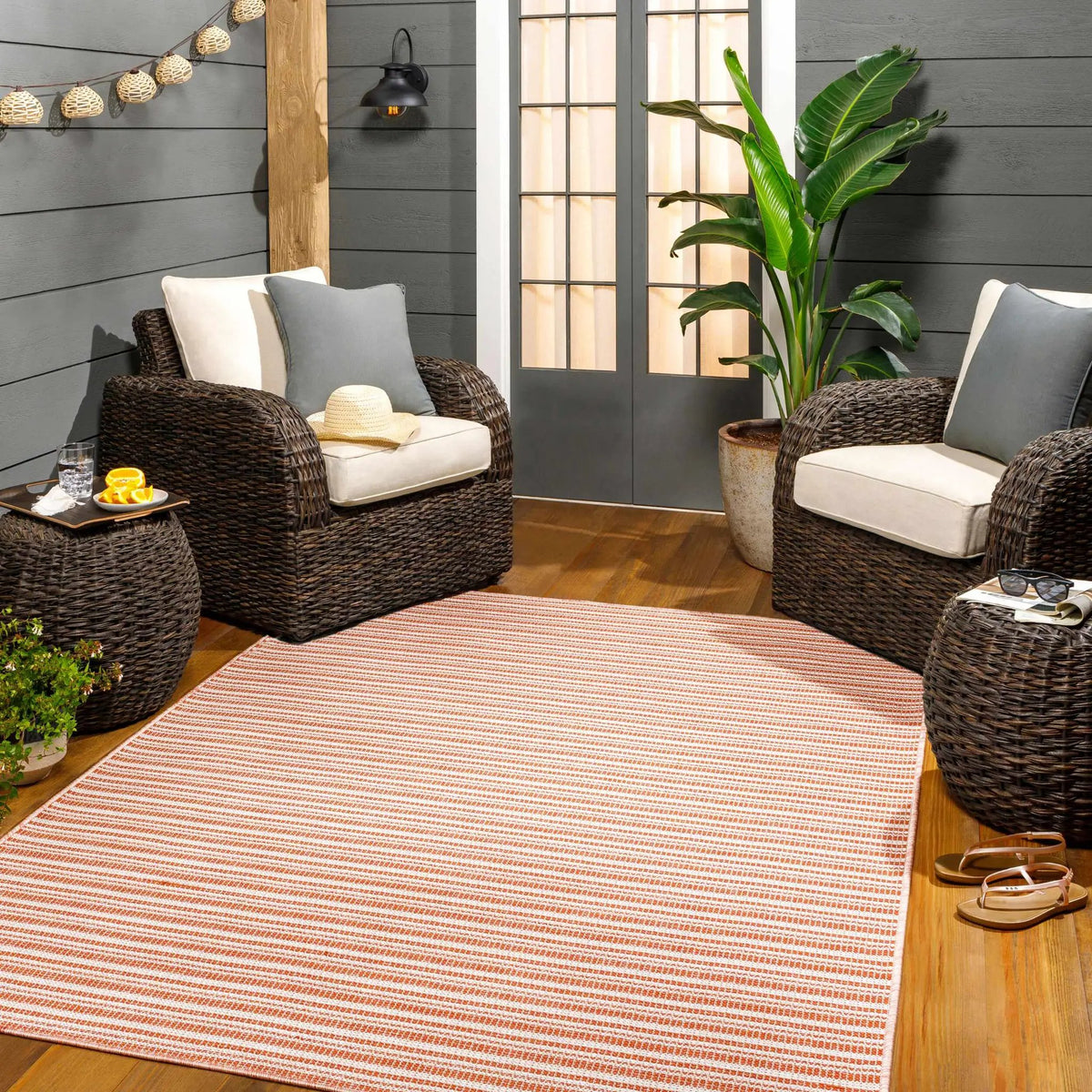 Greg Orange Outdoor Area Rug - Clearance, installed in a room