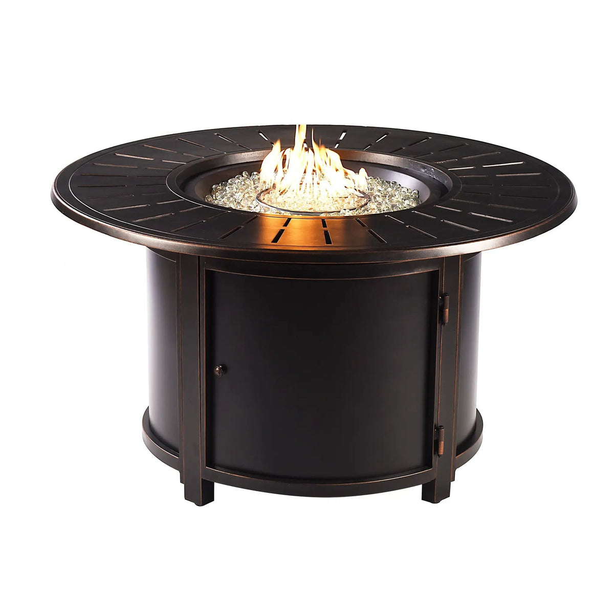 Black Aluminum Fire Table Set with Two Loveseats and Two Club Chairs by Sharicks